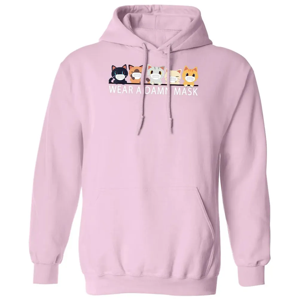 Cats Lovers Wear a Damn Mask   Quarantine Gift Cat Face Mask Classic Unisex Hoodie - 3