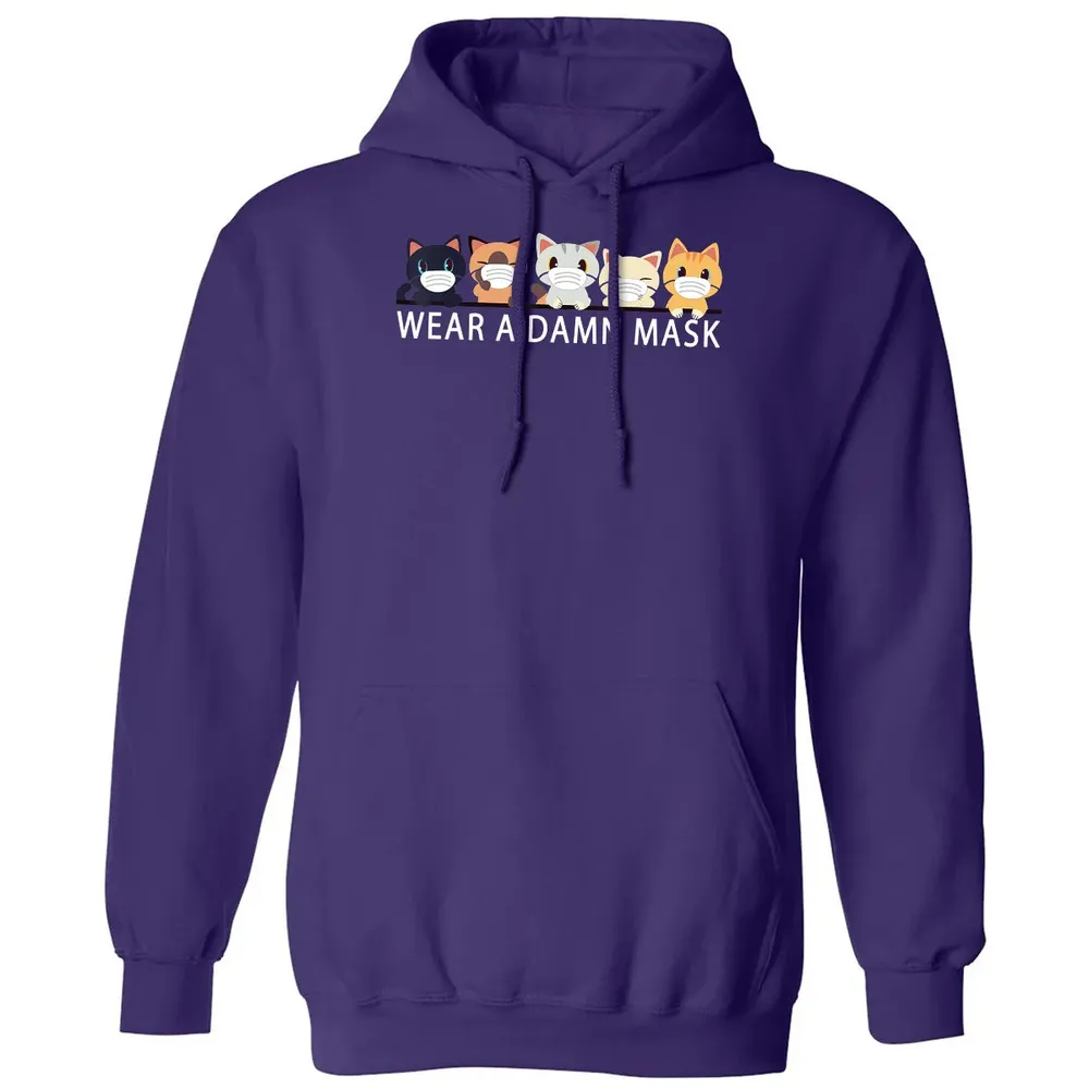 Cats Lovers Wear a Damn Mask   Quarantine Gift Cat Face Mask Classic Unisex Hoodie - 6
