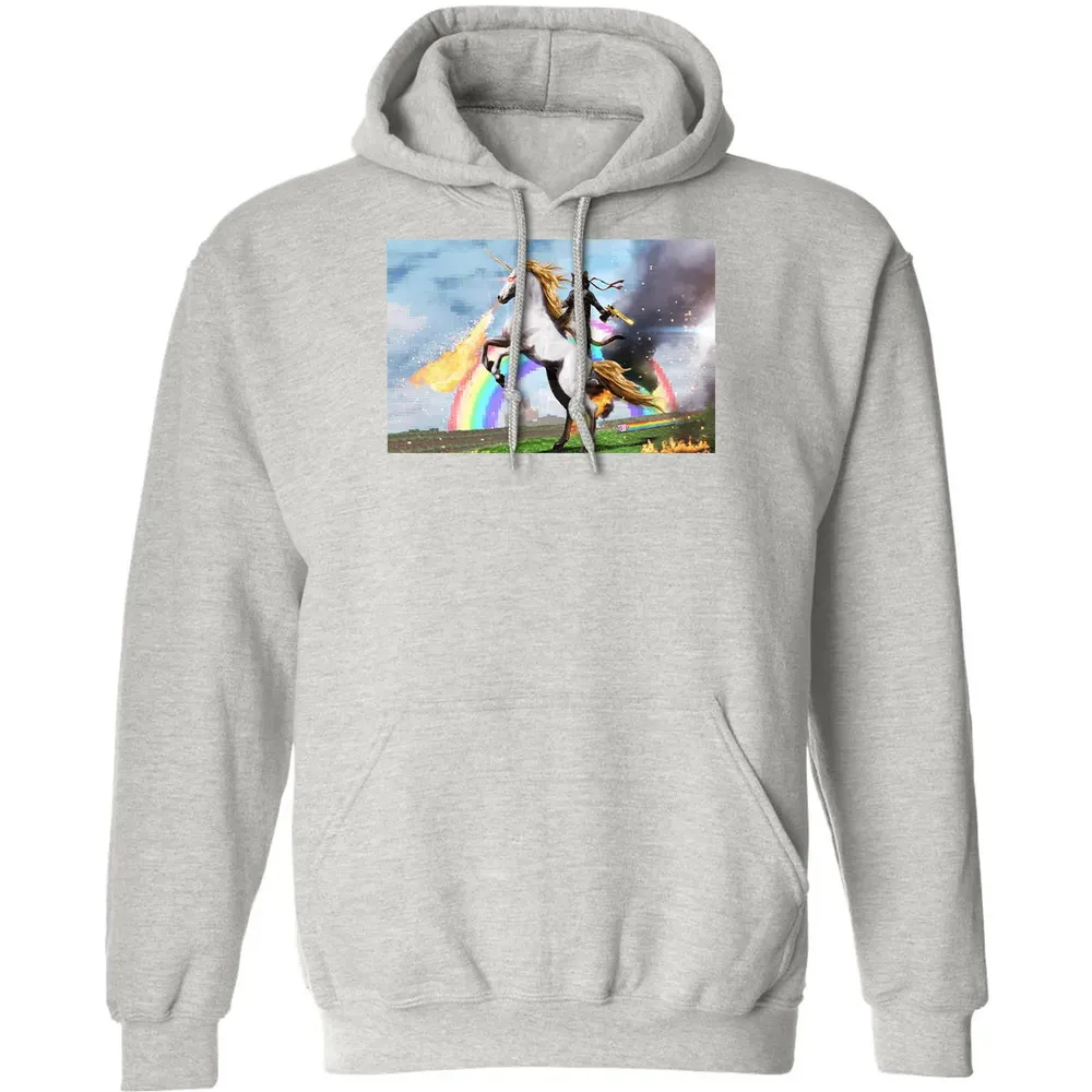 Cat Riding Fire Breathing Unicorn Meme Classic Unisex Hoodie - 8