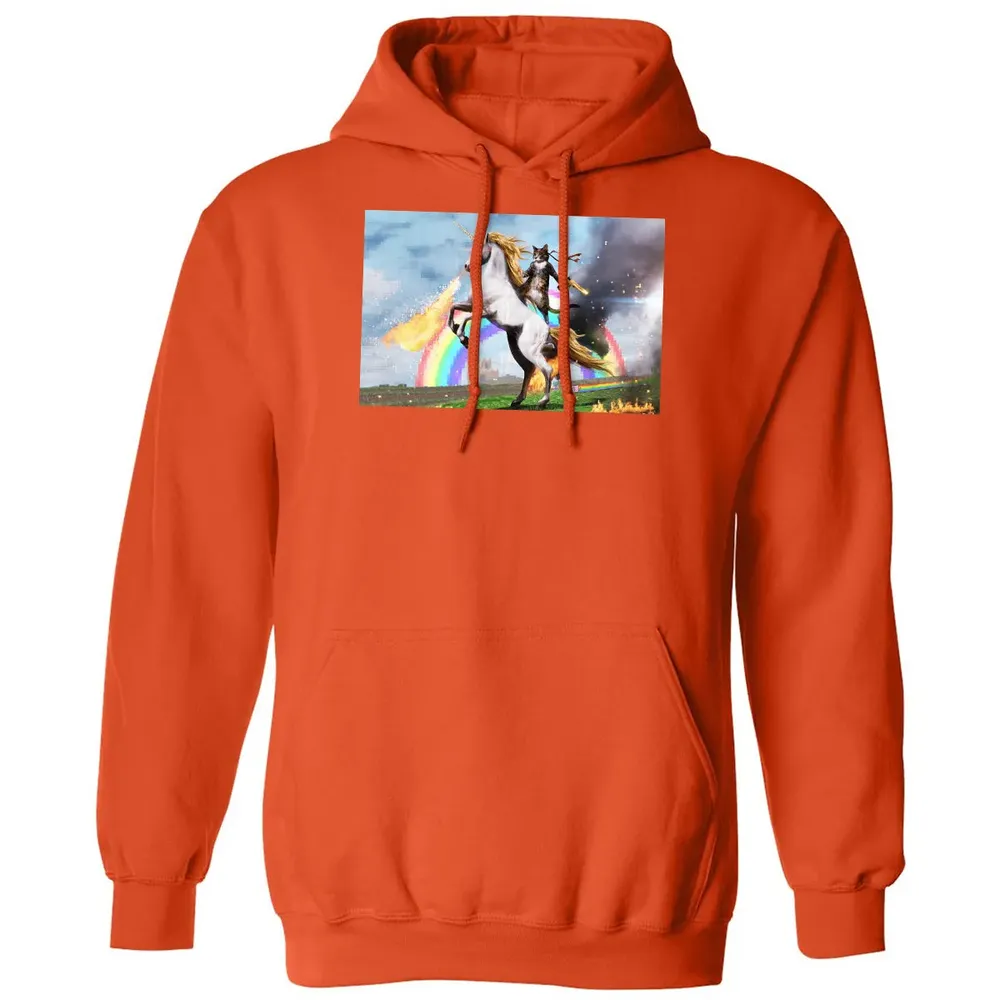Cat Riding Fire Breathing Unicorn Meme Classic Unisex Hoodie - 10