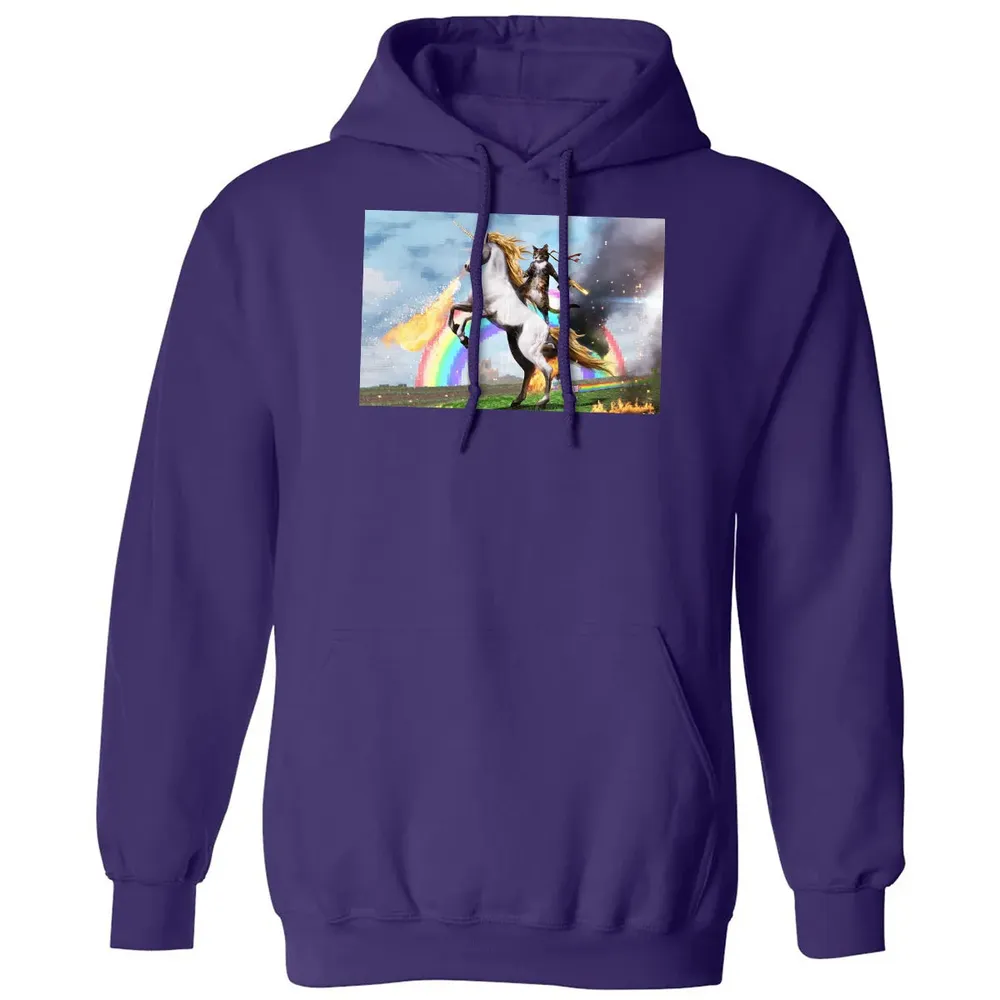 Cat Riding Fire Breathing Unicorn Meme Classic Unisex Hoodie - 6