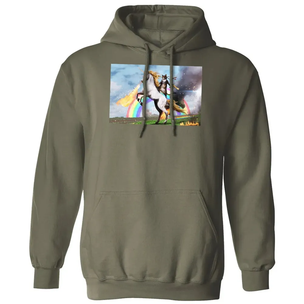 Cat Riding Fire Breathing Unicorn Meme Classic Unisex Hoodie - 4