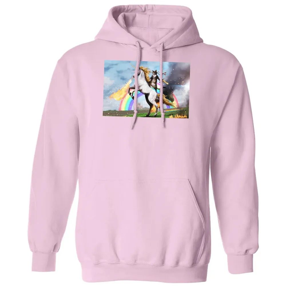 Cat Riding Fire Breathing Unicorn Meme Classic Unisex Hoodie - 3