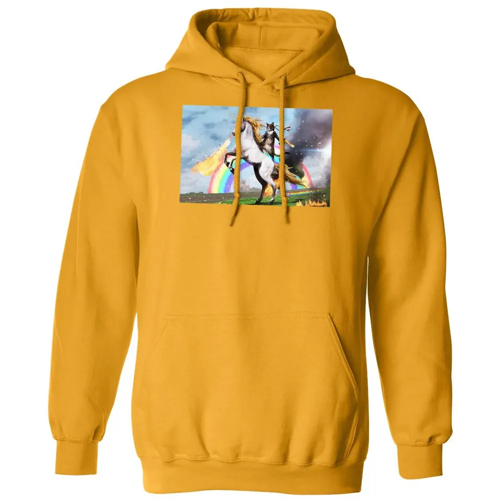 Cat Riding Fire Breathing Unicorn Meme Classic Unisex Hoodie - 12