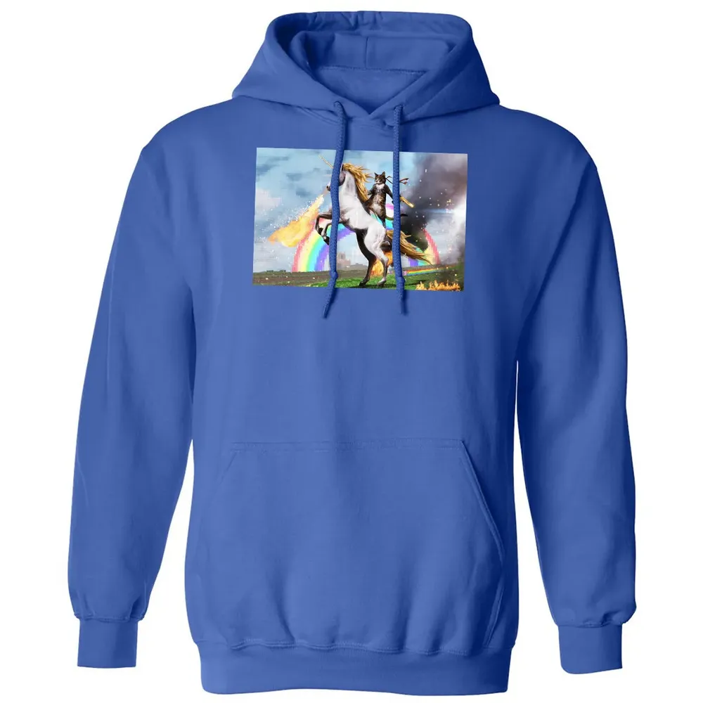 Cat Riding Fire Breathing Unicorn Meme Classic Unisex Hoodie - 9