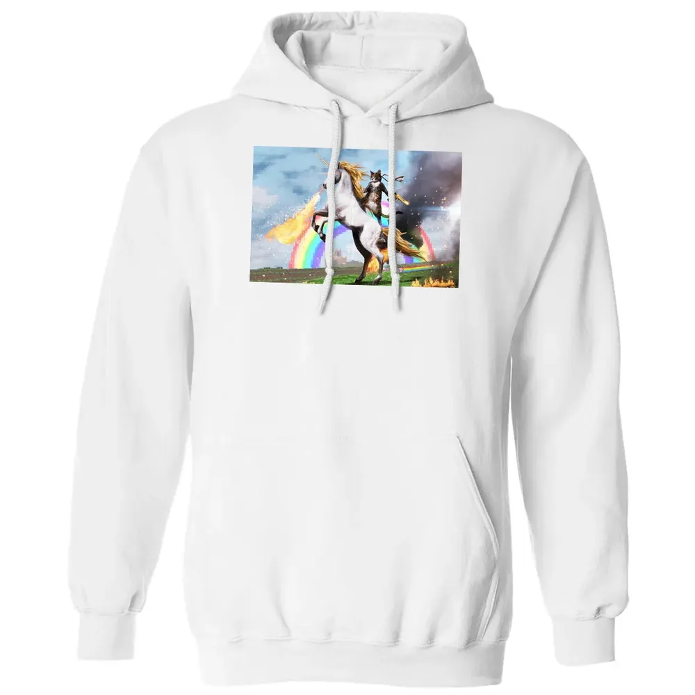 Cat Riding Fire Breathing Unicorn Meme Classic Unisex Hoodie - 11