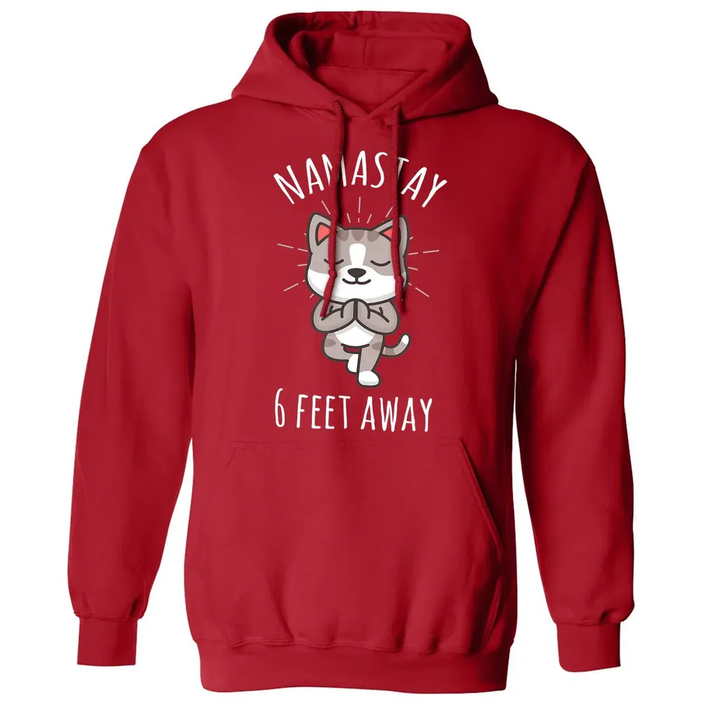 Namastay 6 Feet Away Funny Cute Cat Social Distancing Classic Unisex Hoodie - 5