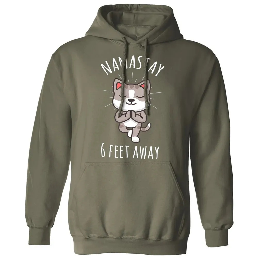 Namastay 6 Feet Away Funny Cute Cat Social Distancing Classic Unisex Hoodie - 4