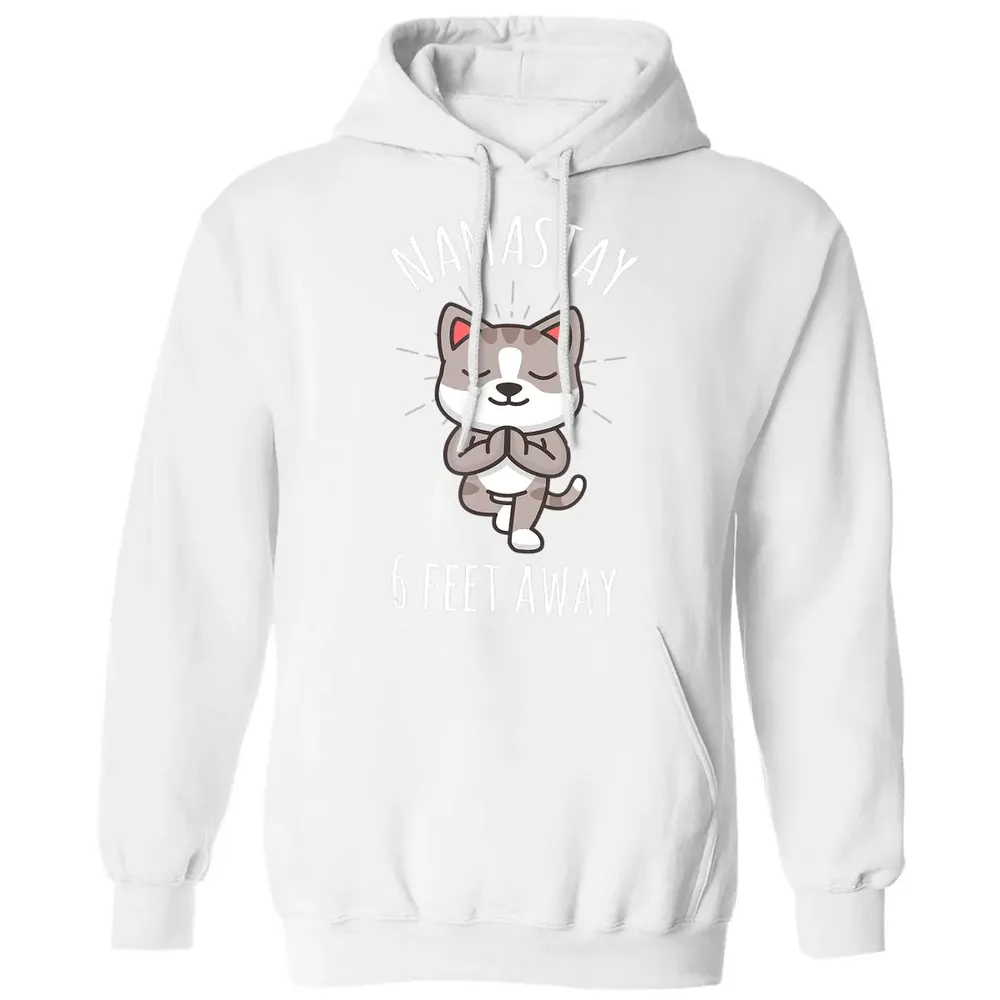 Namastay 6 Feet Away Funny Cute Cat Social Distancing Classic Unisex Hoodie - 11