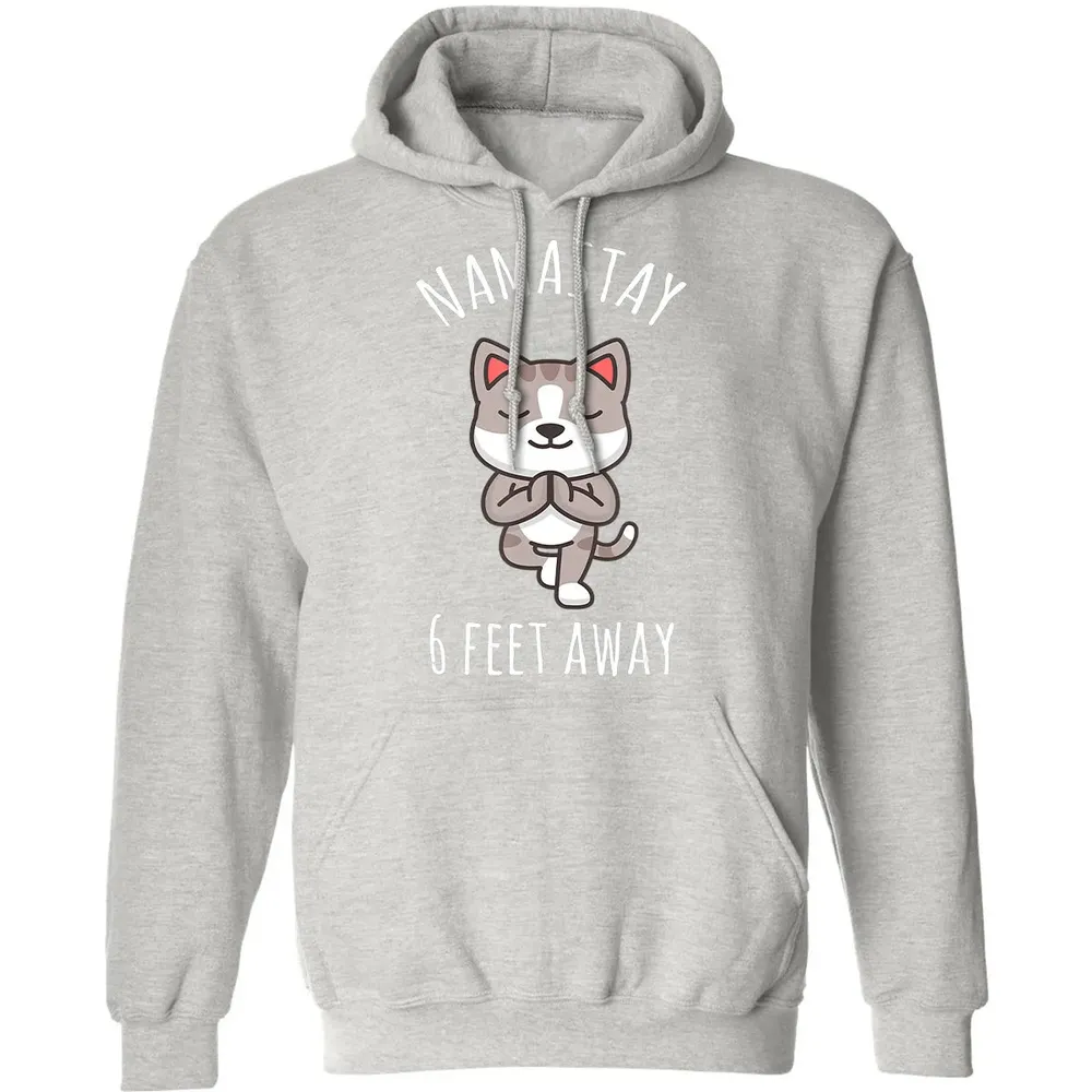 Namastay 6 Feet Away Funny Cute Cat Social Distancing Classic Unisex Hoodie - 8
