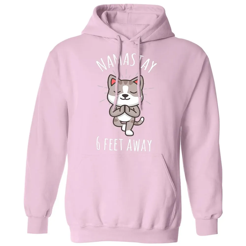 Namastay 6 Feet Away Funny Cute Cat Social Distancing Classic Unisex Hoodie - 3