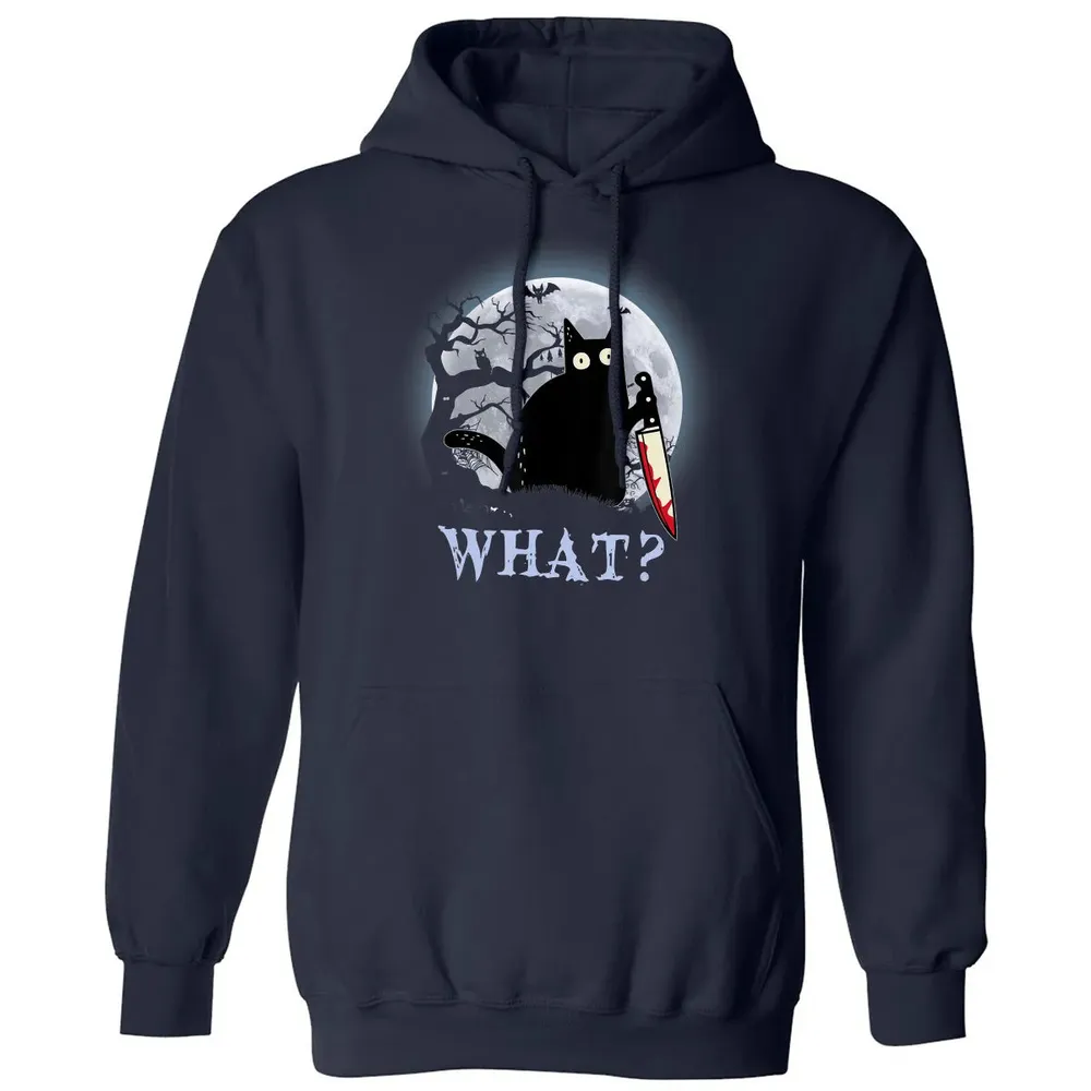 Cat What Murderous Black Cat With Knife Halloween Costume Classic Unisex Hoodie - 2