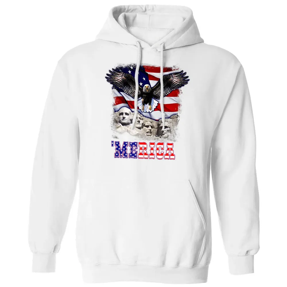 Merica 4th Of July American Flag Mount Rushmore Bald Eagle Classic Unisex Hoodie - 11