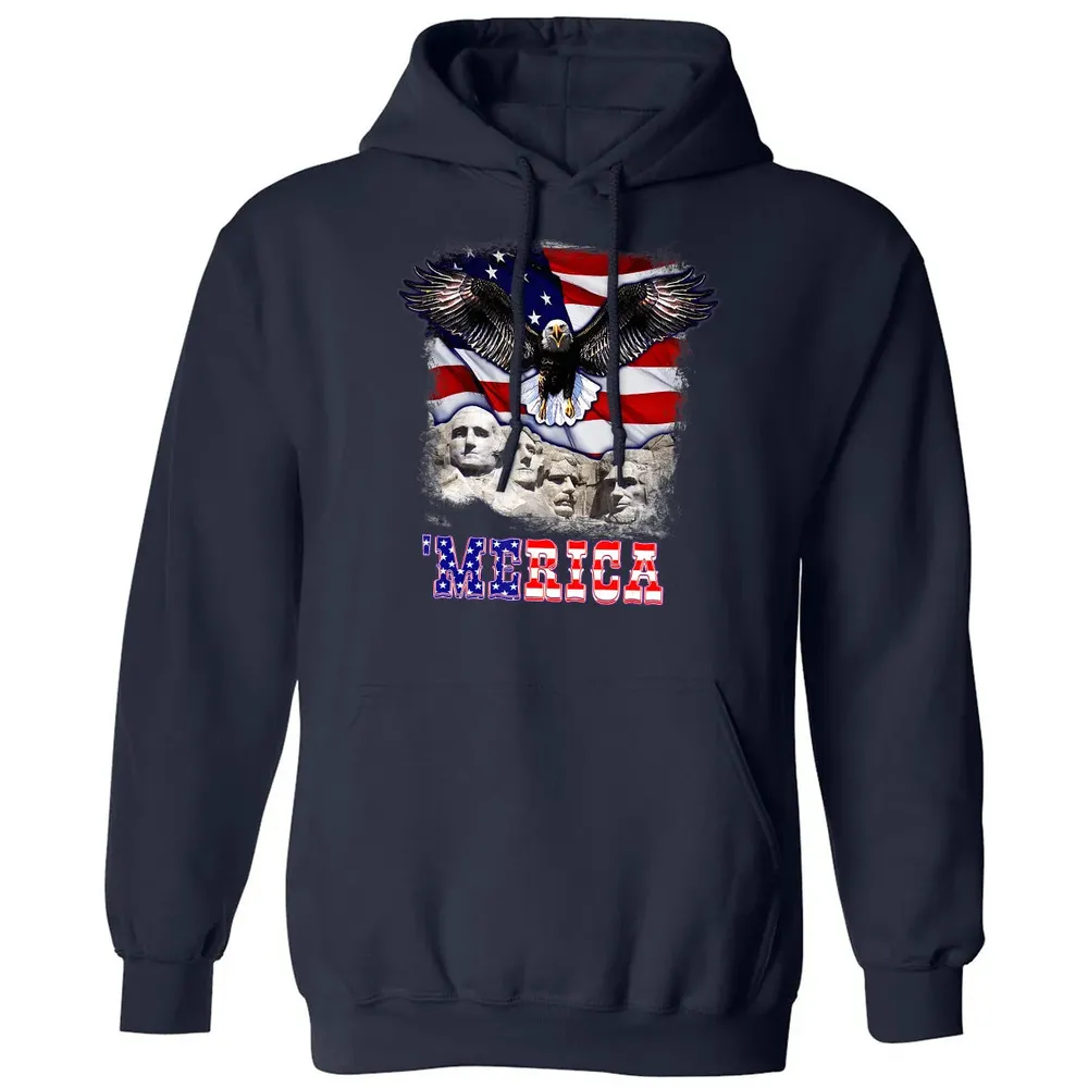 Merica 4th Of July American Flag Mount Rushmore Bald Eagle Classic Unisex Hoodie - 2