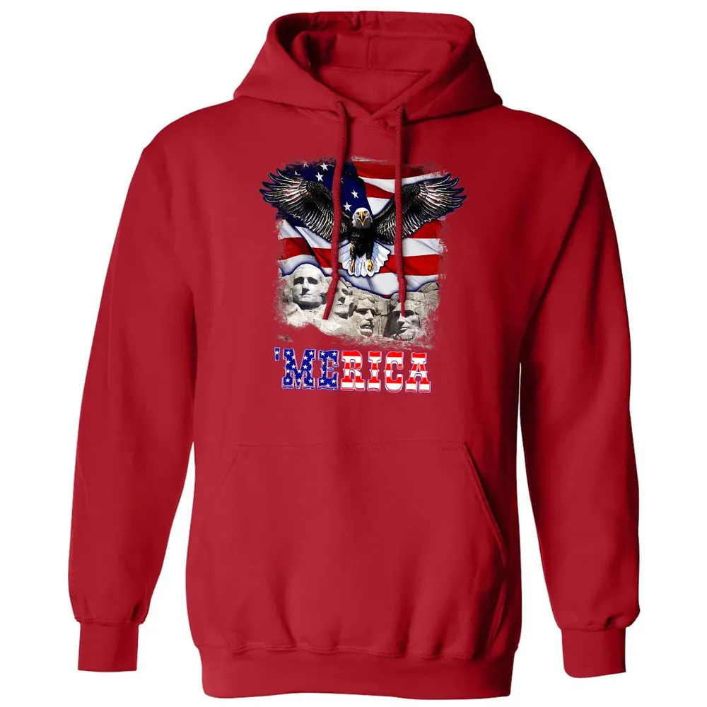 Merica 4th Of July American Flag Mount Rushmore Bald Eagle Classic Unisex Hoodie - 5