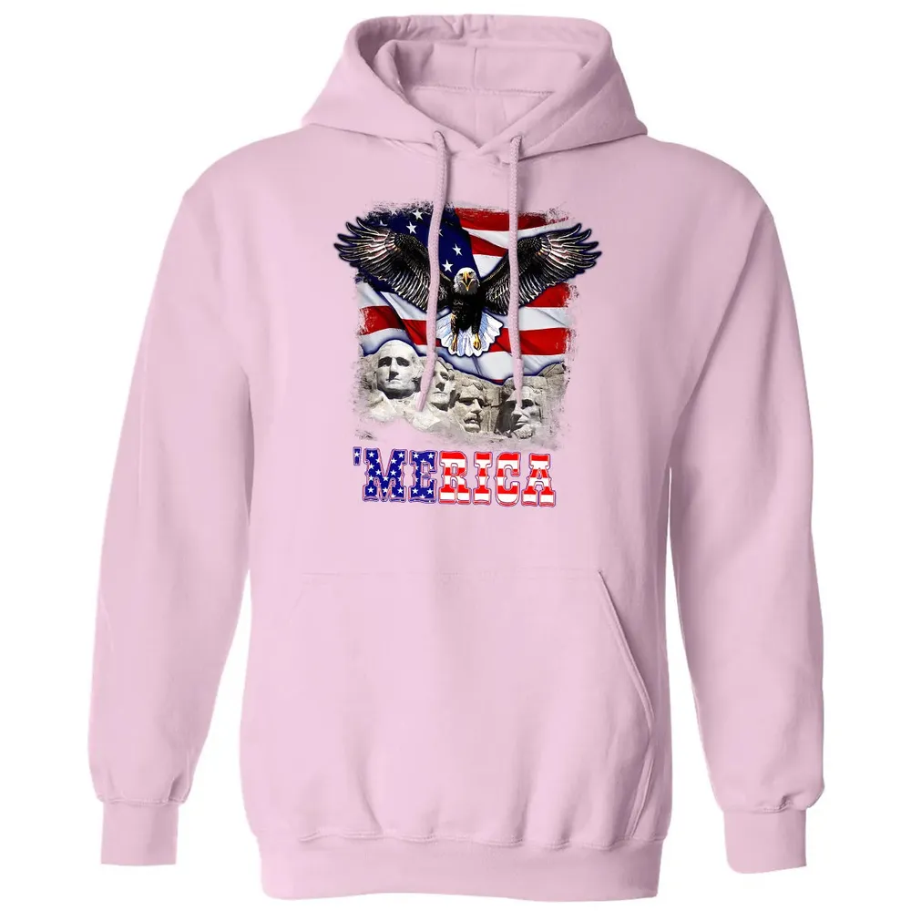 Merica 4th Of July American Flag Mount Rushmore Bald Eagle Classic Unisex Hoodie - 3