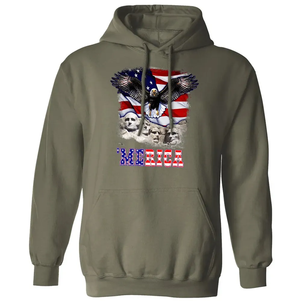 Merica 4th Of July American Flag Mount Rushmore Bald Eagle Classic Unisex Hoodie - 4
