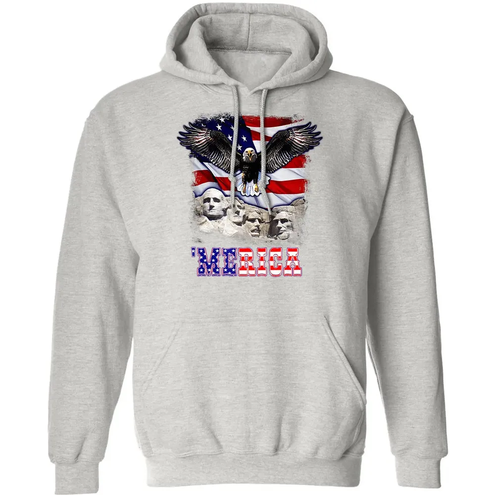 Merica 4th Of July American Flag Mount Rushmore Bald Eagle Classic Unisex Hoodie - 8