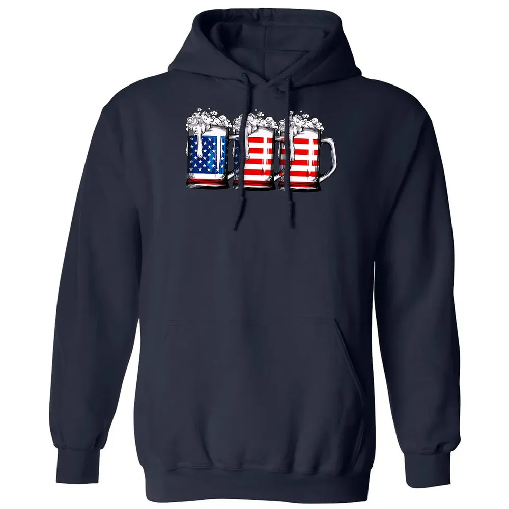 Beer American Flag  4th of July Men Women Merica USA Classic Unisex Hoodie - 2