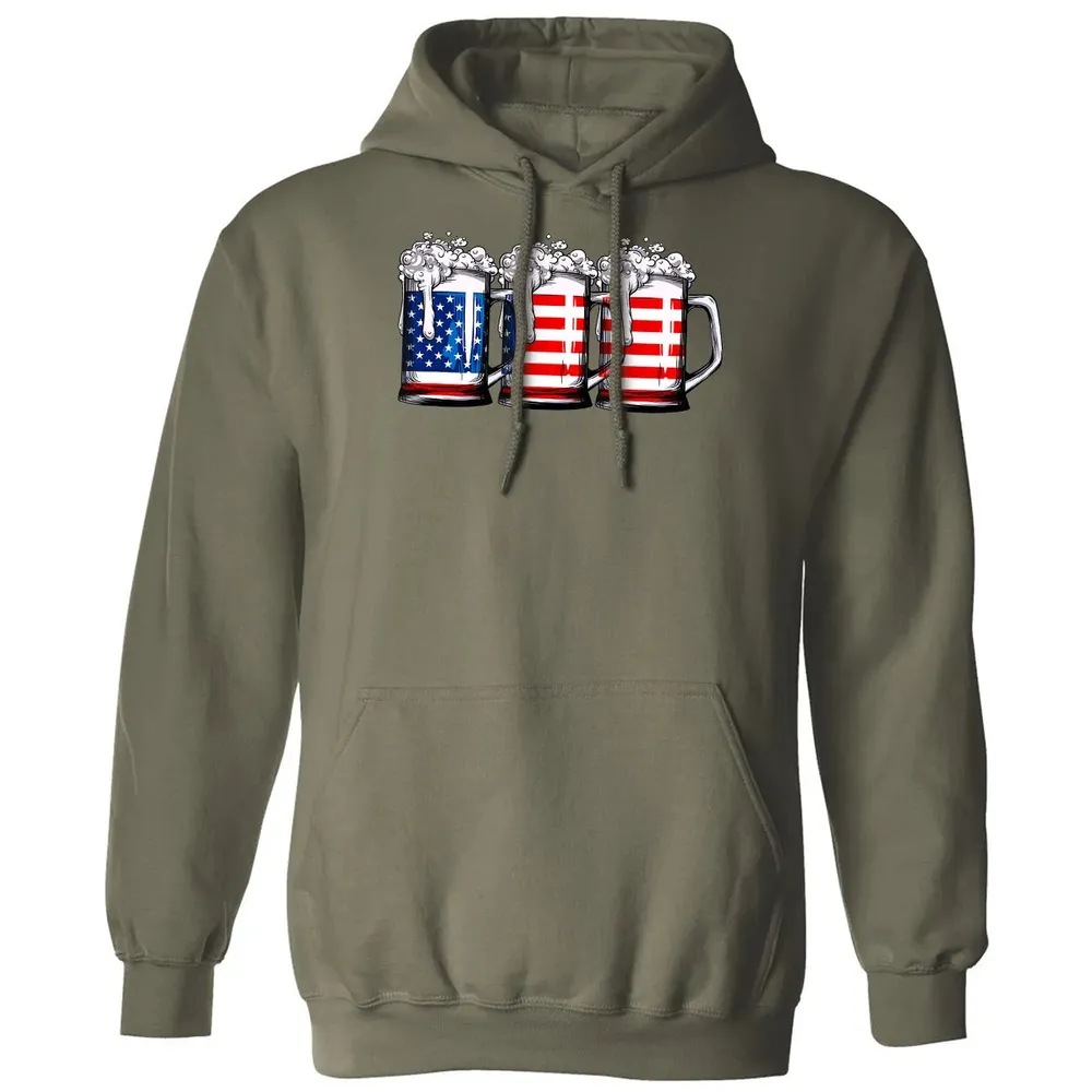 Beer American Flag  4th of July Men Women Merica USA Classic Unisex Hoodie - 4