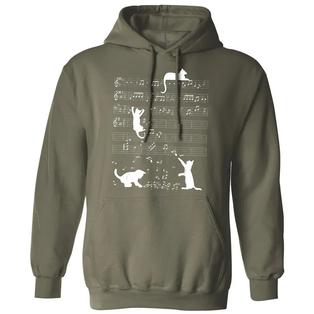 Cute Cat Kitty Playing Music Clef Piano Musician Art Classic Unisex Hoodie - 4