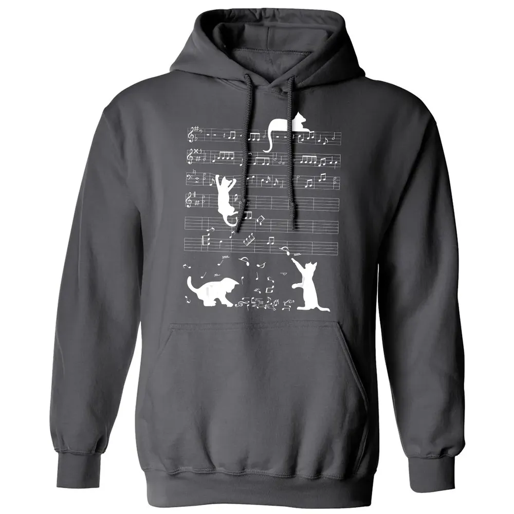 Cute Cat Kitty Playing Music Clef Piano Musician Art Classic Unisex Hoodie - 7