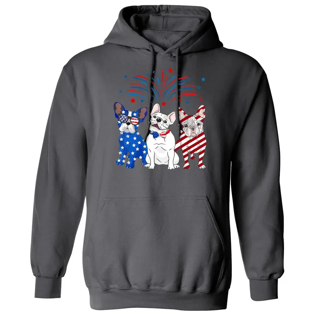 American Flag USA 4th of July French Bulldogs Classic Unisex Hoodie - 7