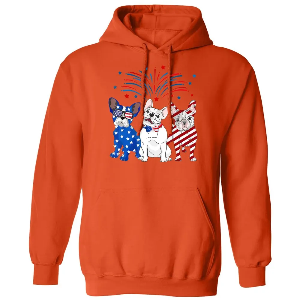 American Flag USA 4th of July French Bulldogs Classic Unisex Hoodie - 10