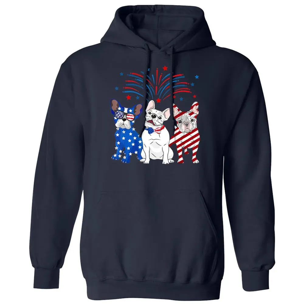 American Flag USA 4th of July French Bulldogs Classic Unisex Hoodie - 2