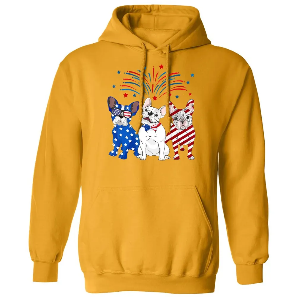 American Flag USA 4th of July French Bulldogs Classic Unisex Hoodie - 12