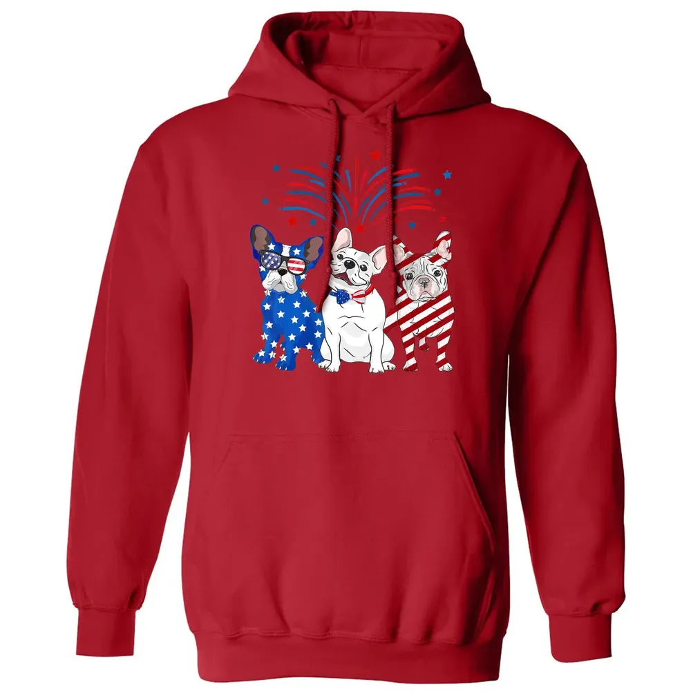 American Flag USA 4th of July French Bulldogs Classic Unisex Hoodie - 5