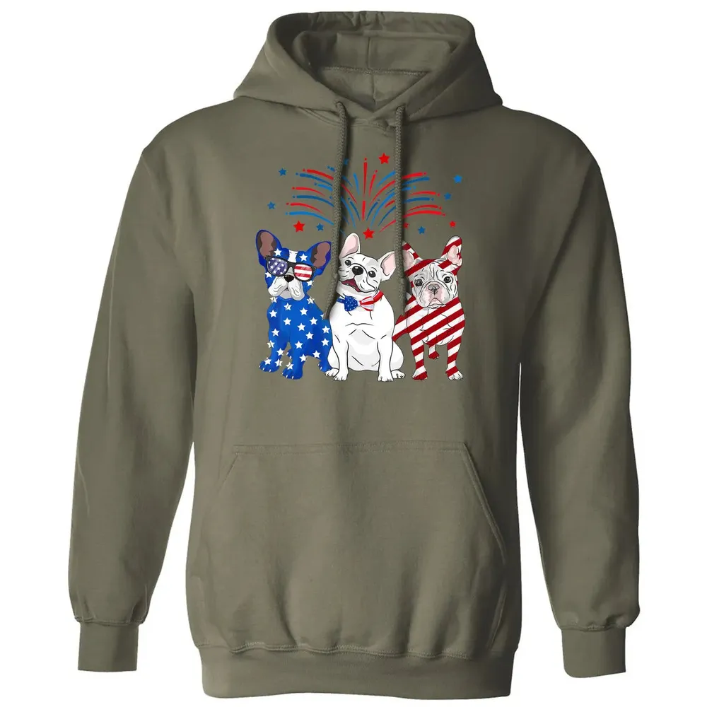 American Flag USA 4th of July French Bulldogs Classic Unisex Hoodie - 4