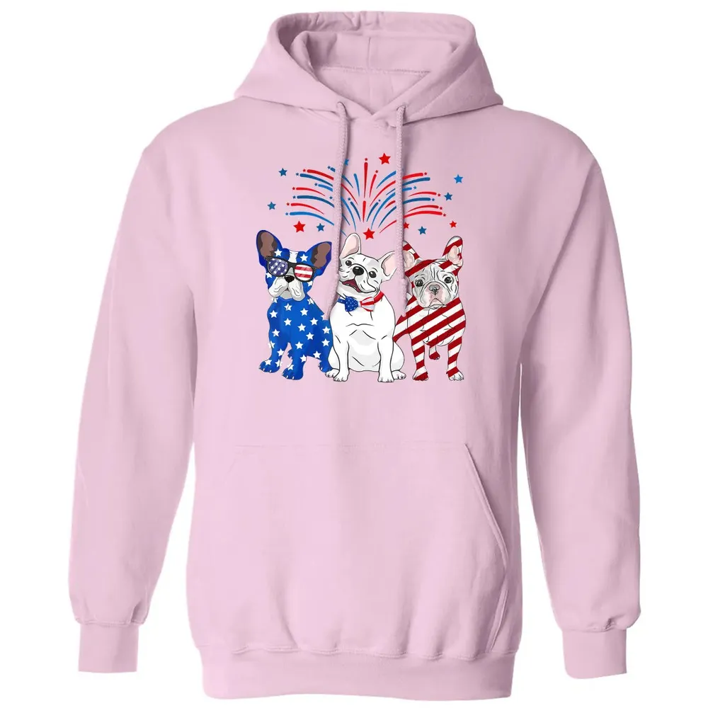 American Flag USA 4th of July French Bulldogs Classic Unisex Hoodie - 3
