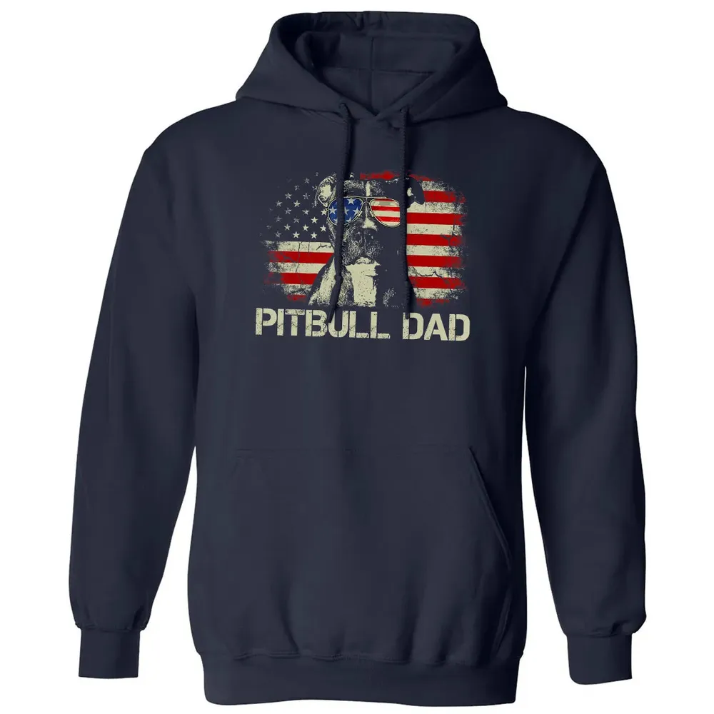 Mens Best Pitbull Dad Ever  American Flag 4th Of July Gift Classic Unisex Hoodie - 2
