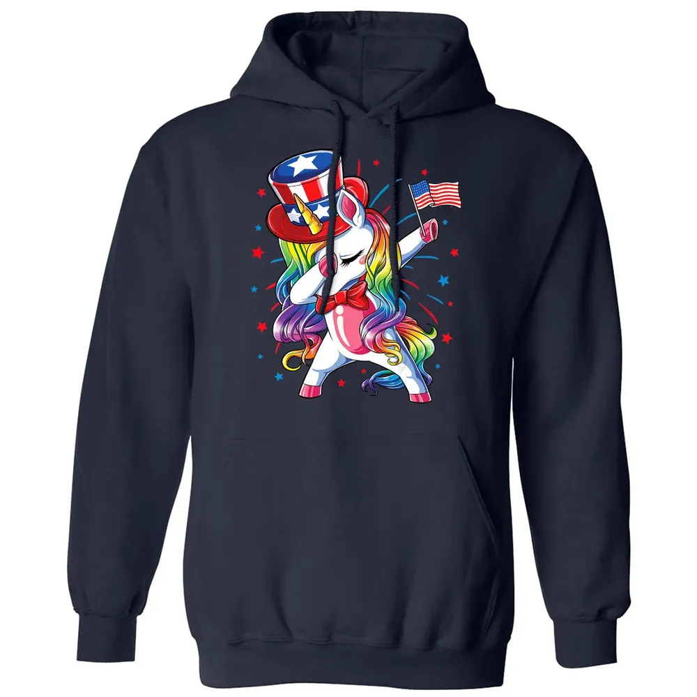 Dabbing Unicorn 4th of July s Girls Kids Women American Classic Unisex Hoodie - 2