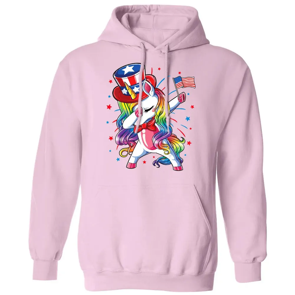 Dabbing Unicorn 4th of July s Girls Kids Women American Classic Unisex Hoodie - 3