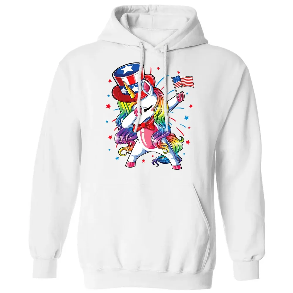 Dabbing Unicorn 4th of July s Girls Kids Women American Classic Unisex Hoodie - 11
