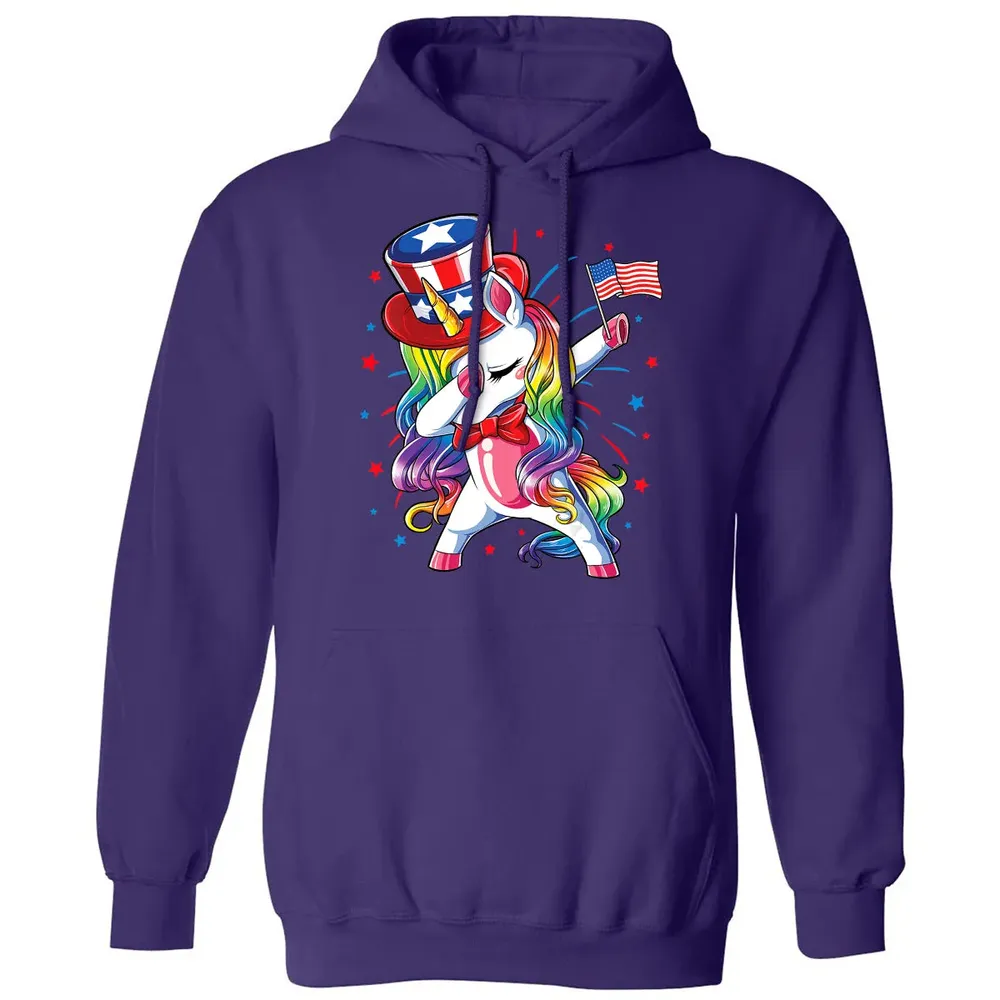 Dabbing Unicorn 4th of July s Girls Kids Women American Classic Unisex Hoodie - 6