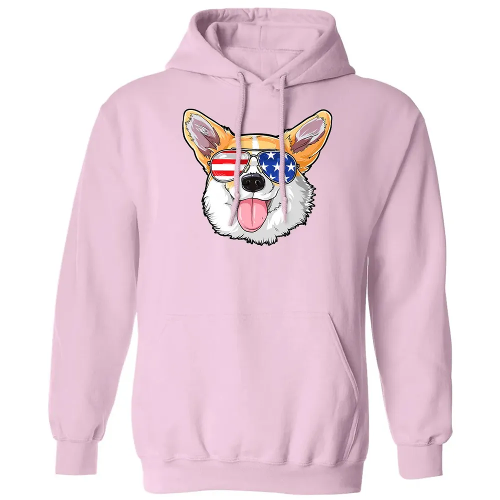 Corgi American Sunglasses  4th of July Dog Puppy USA Classic Unisex Hoodie - 3