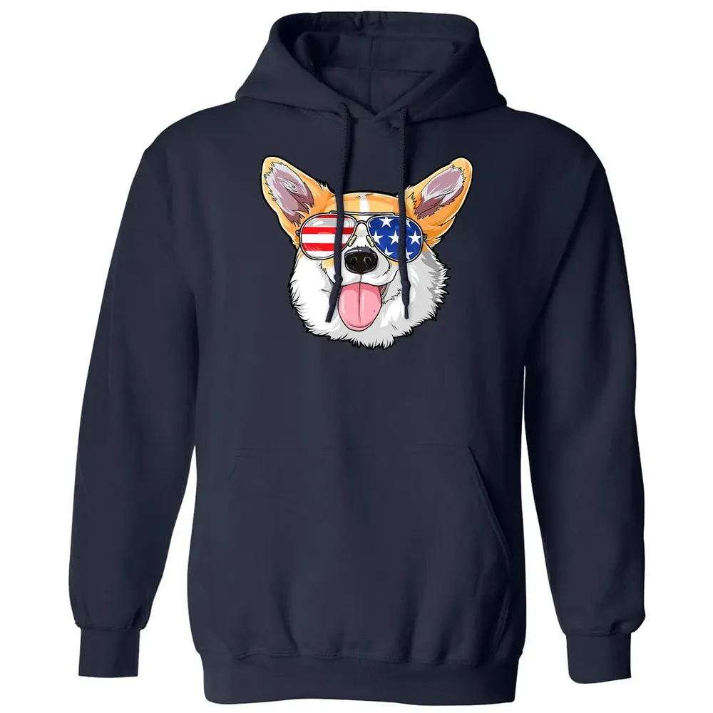 Corgi American Sunglasses  4th of July Dog Puppy USA Classic Unisex Hoodie - 2