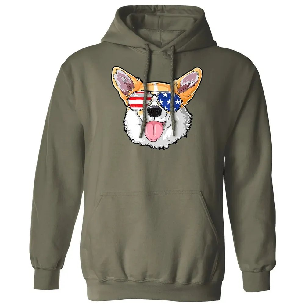 Corgi American Sunglasses  4th of July Dog Puppy USA Classic Unisex Hoodie - 4
