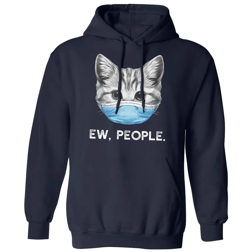 Ew People Cat Wearing Surgical Face Mask Cat Lover Gift Classic Unisex Hoodie - 2