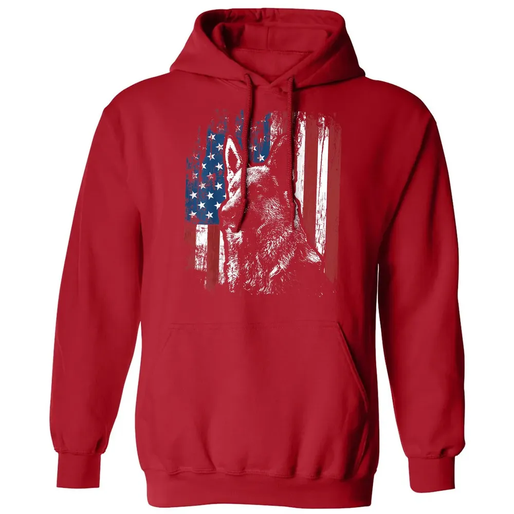 Patriotic German Shepherd American Flag Classic Unisex Hoodie - 5