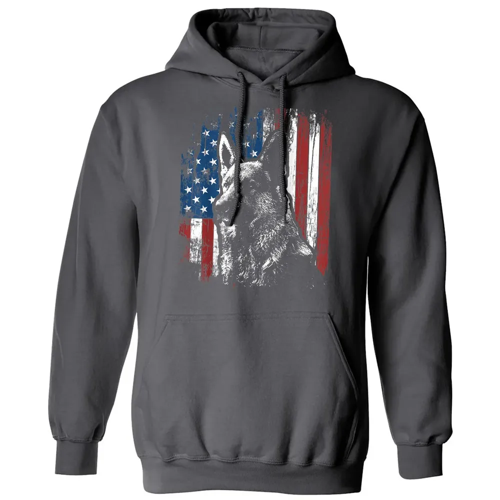 Patriotic German Shepherd American Flag Classic Unisex Hoodie - 7