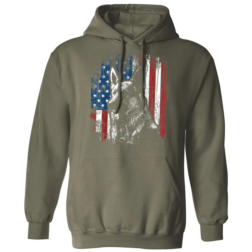 Patriotic German Shepherd American Flag Classic Unisex Hoodie - 4