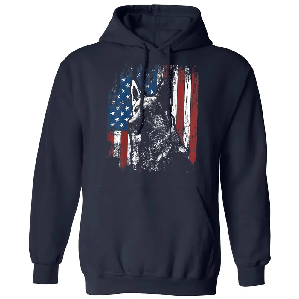 Patriotic German Shepherd American Flag Classic Unisex Hoodie - 2