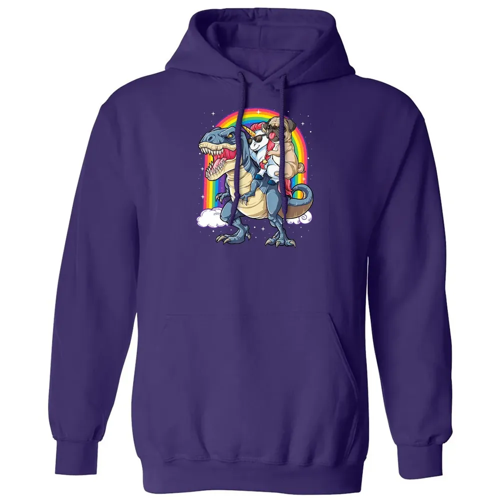 Pug Unicorn Dinosaur T rex  Kids Girls Women Rainbow Classic Unisex Hoodie - 6