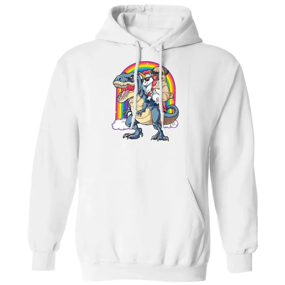 Pug Unicorn Dinosaur T rex  Kids Girls Women Rainbow Classic Unisex Hoodie - 11