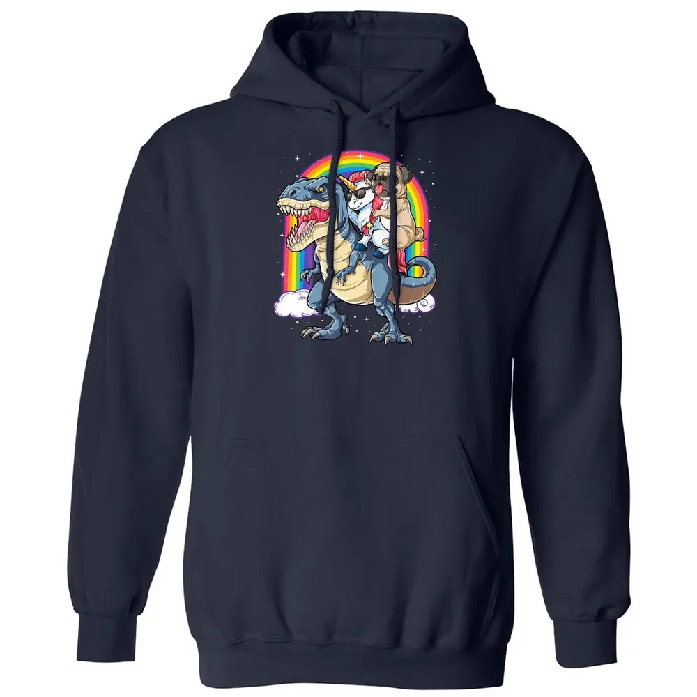 Pug Unicorn Dinosaur T rex  Kids Girls Women Rainbow Classic Unisex Hoodie - 2