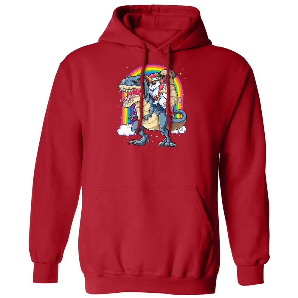 Pug Unicorn Dinosaur T rex  Kids Girls Women Rainbow Classic Unisex Hoodie - 5